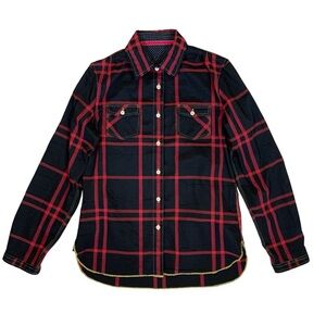 Arnold Zimberg Black Red Plaid Button Down Shirt Grunge Skate Streetwear L Women